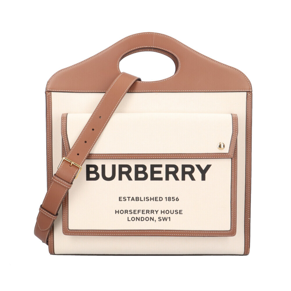 Burberry Medium Two-Tone Pocket Bag Shoulder Handbag Canvas 8031745 Beige Wom...
